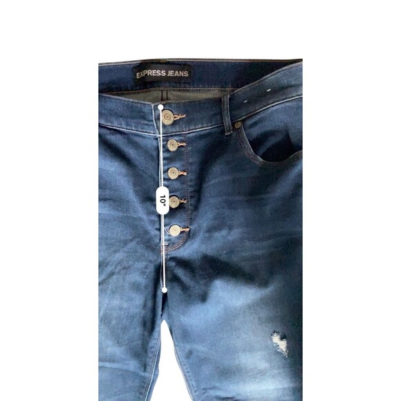 Express Womens Bell Flare High Rise Jeans Size 12L Blue Distress Bell Bottom 70s - Picture 12 of 15